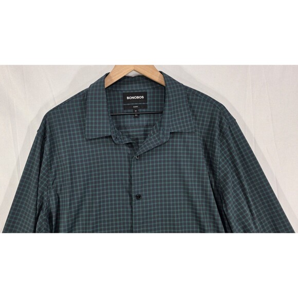 Bonobos Mens Tech Shirt Long Sleeve Button Up Slim Fit Performance Green Navy XL - Picture 5 of 12